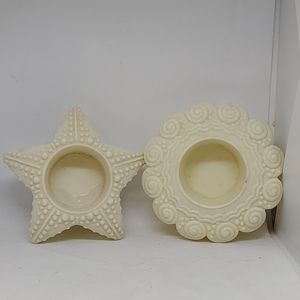 PARTYLITE "Sea Drifters" Bisque Porcelain Votive Holder Starfish & Urchin 2 Set